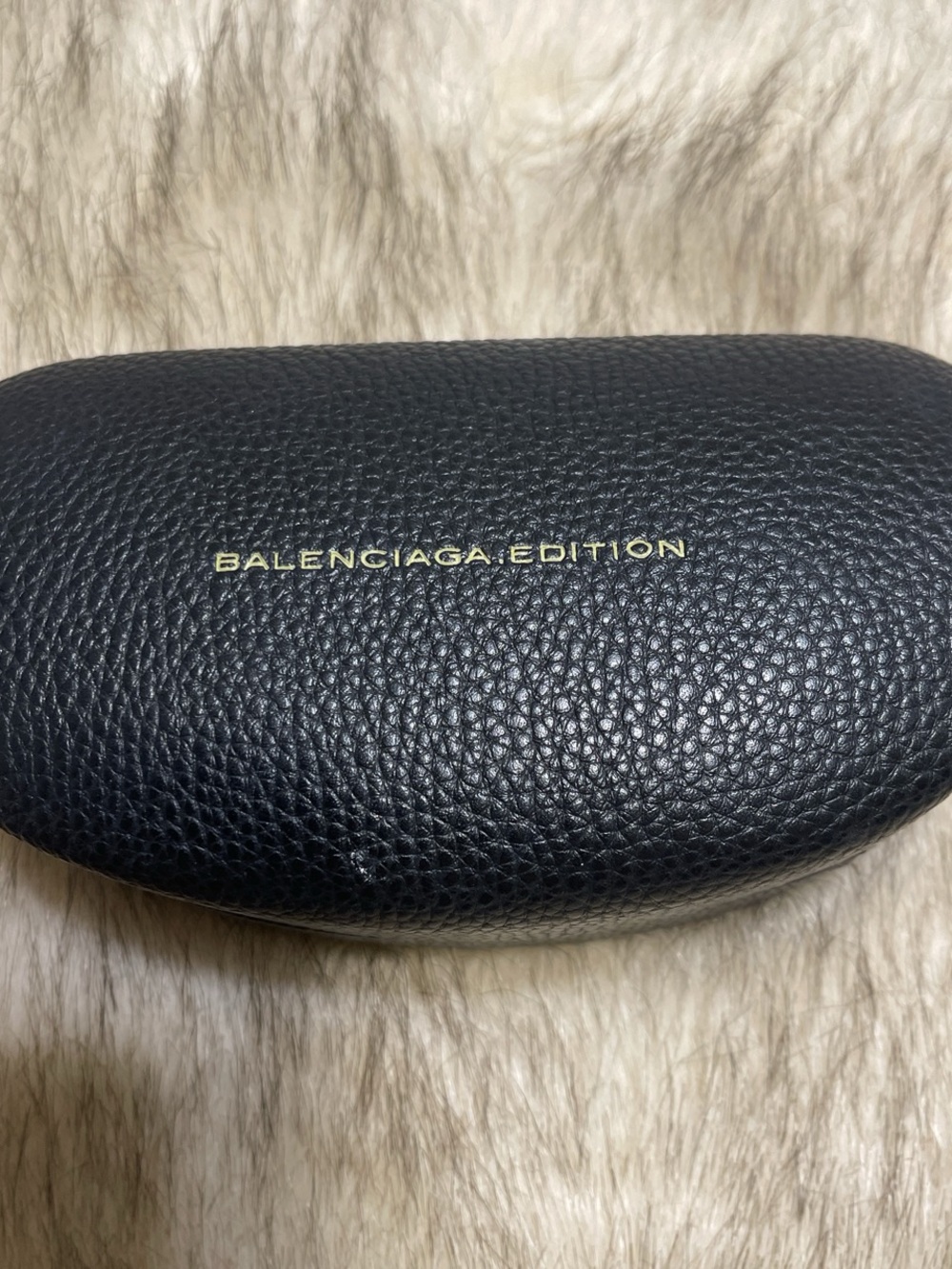 Balenciaga Black Pebbled Leather Edition Sunglasses Case Gold Logo ONLY CASE